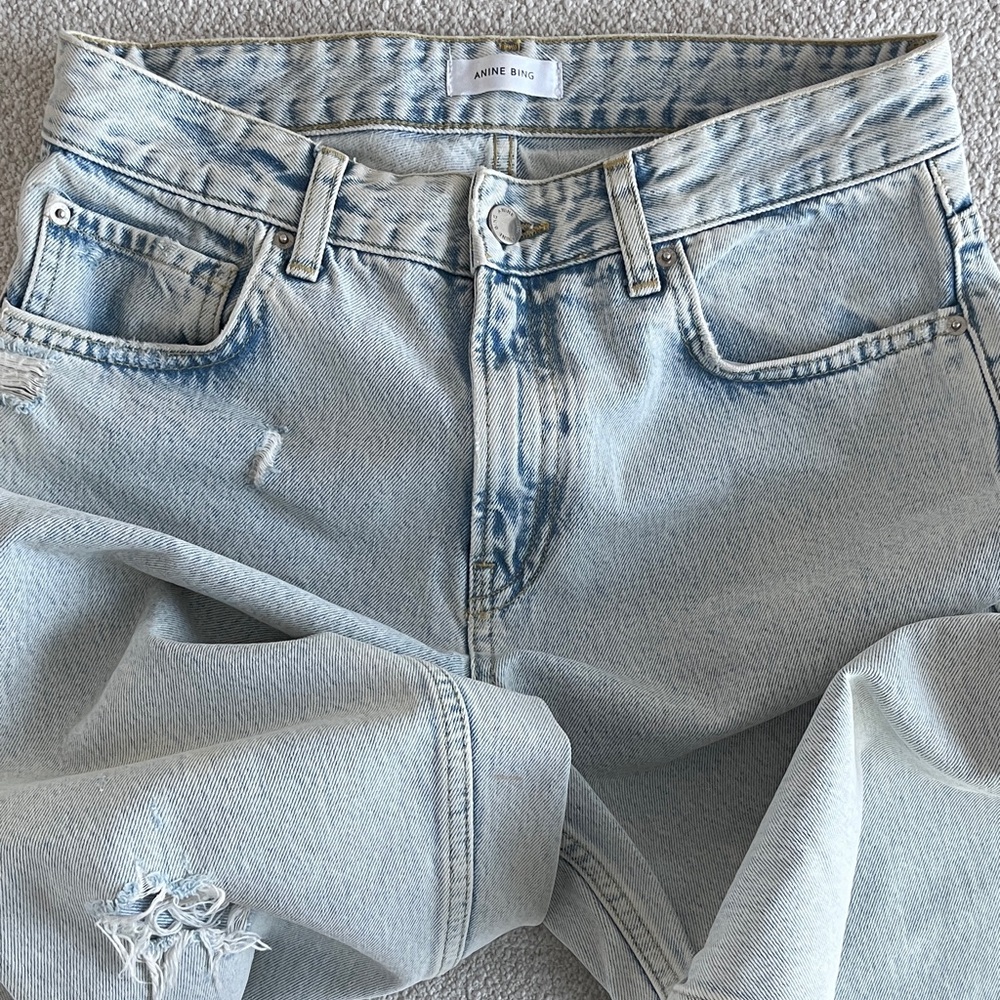 Anine Bing Jeans. Distressed Light Blue Boyfriend Jeans, Like New.